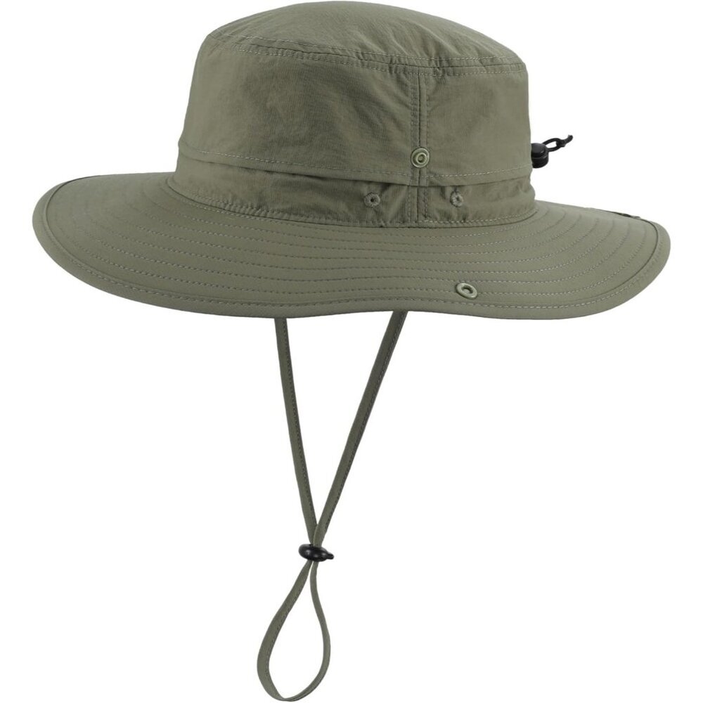 Unisex Olive 100% Nylon Wide Brim Boonie with Chin Strap Classic Cowboy Hat